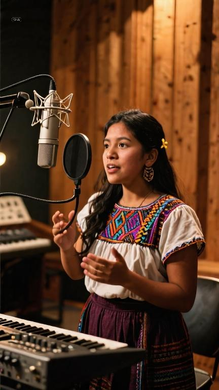Una_mujer_joven_maya_guat...n_un_estudio_de_grabación