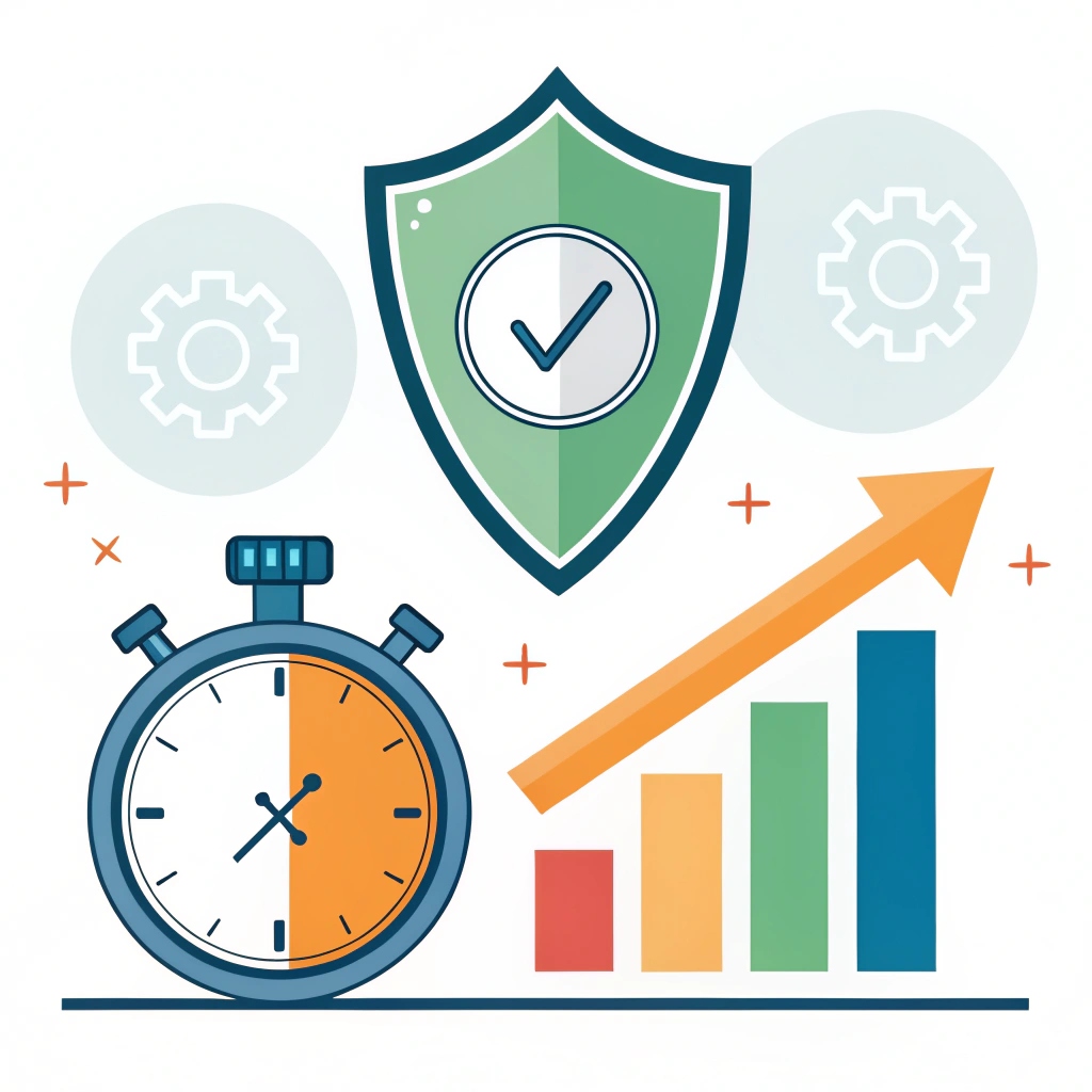 infographic--stopwatch---shield---upward-arrow-
